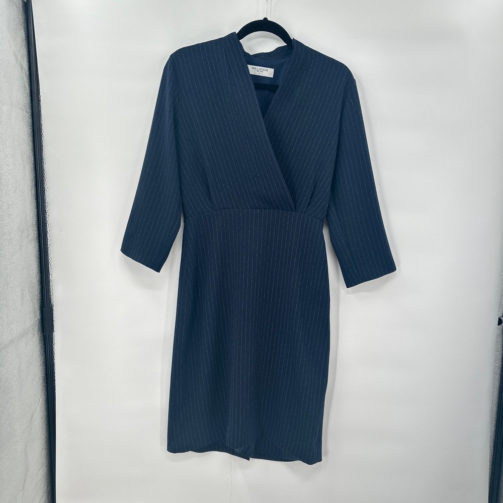 MM‎ LaFleur Navy Faux Wrap Dress size 4 Minimalist Quiet Luxury Career Midi - Picture 2 of 11